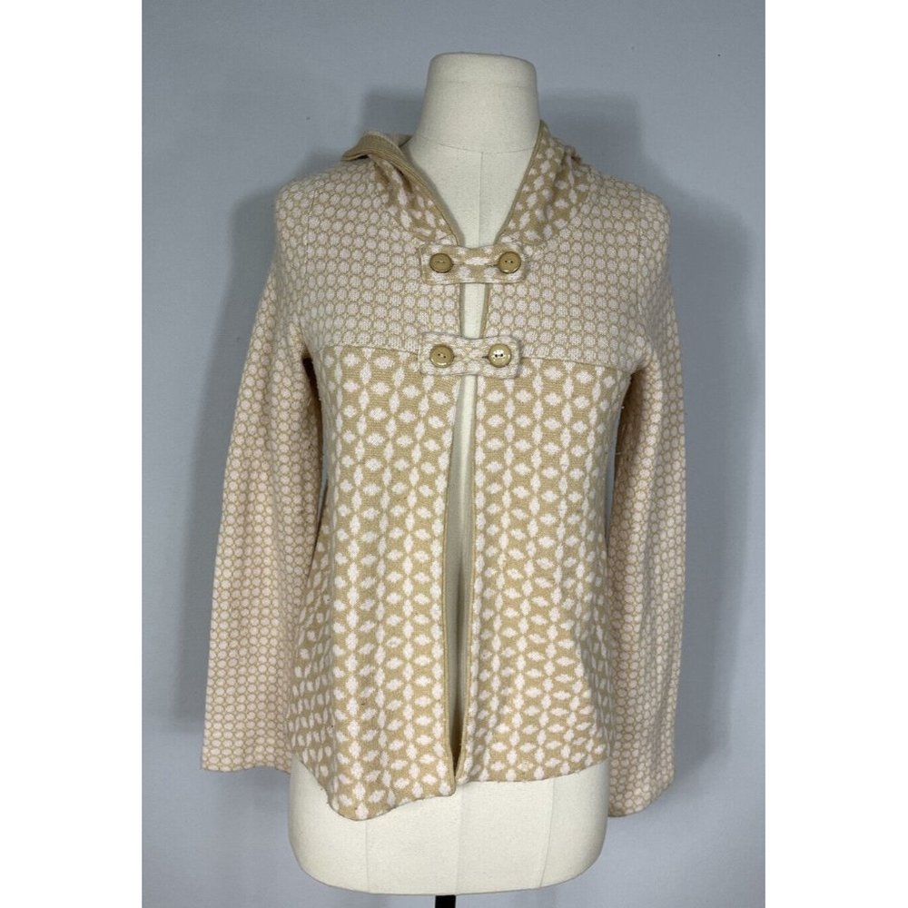 Anthropologie Sparrow Cream Polka Dot Hooded Wool Blend Sweater Women’s XS